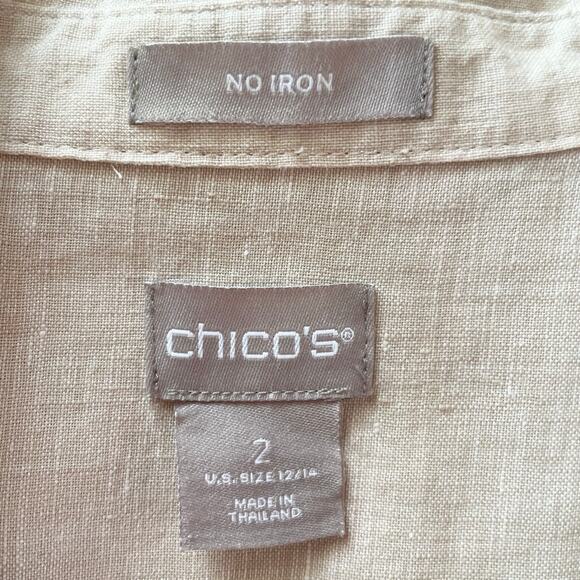 Chico's No Iron 100% Linen Beige Button Down Tunic Size L Neutral Closet Staple - Picture 7 of 7